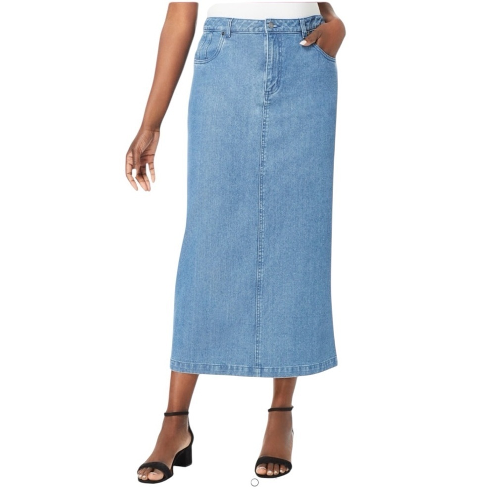 Jessica London Classic Blue Denim Midi Skirt Size 24W Medium Wash Medium Rise